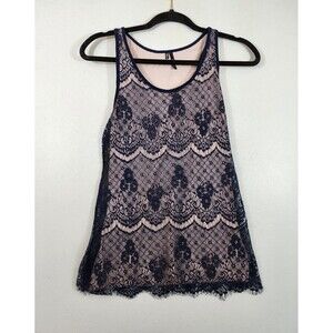 Maurices Womens S Blue Floral Lace Overlay Sleeveless Scoop Neck Tank Top